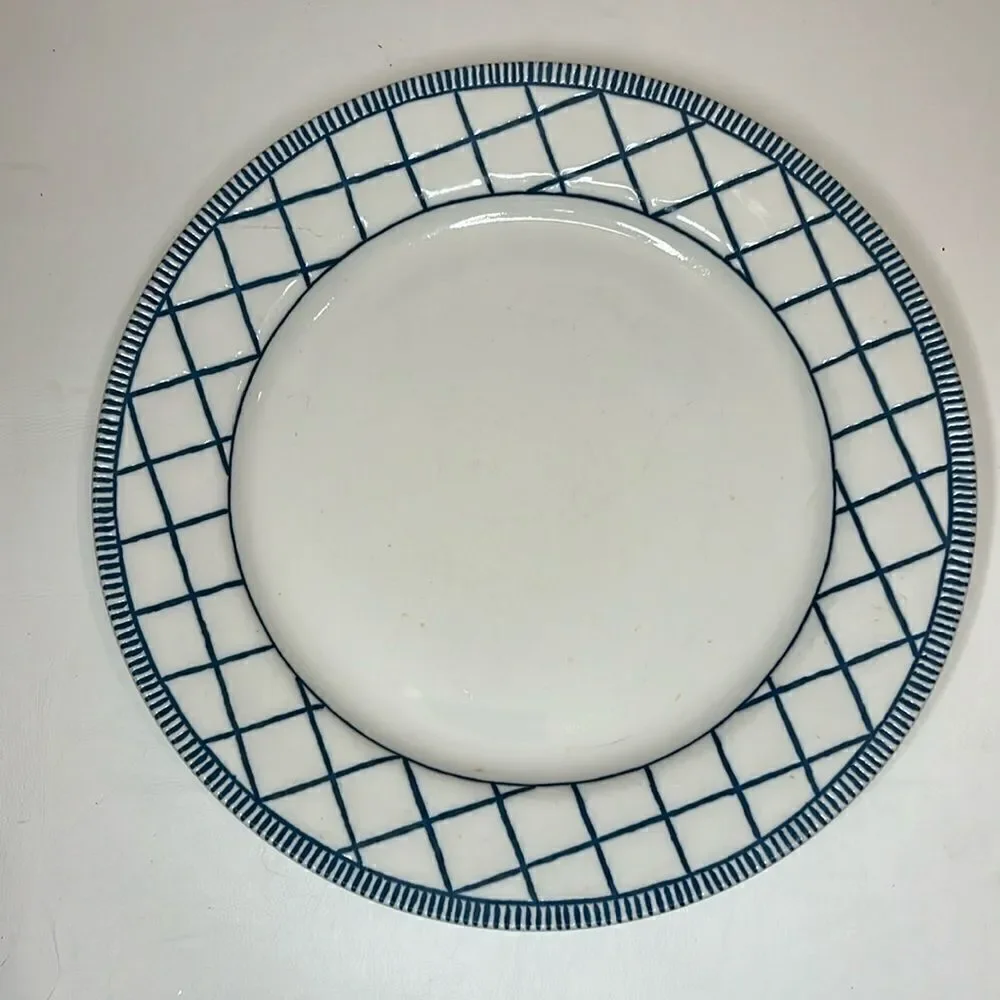 Sakura Blue Note Port Of Call Dinner Plate 10 3/4 Inches Round Blue White Check
